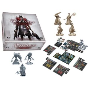 Caixa e componentes do boardgame de Bloodborne